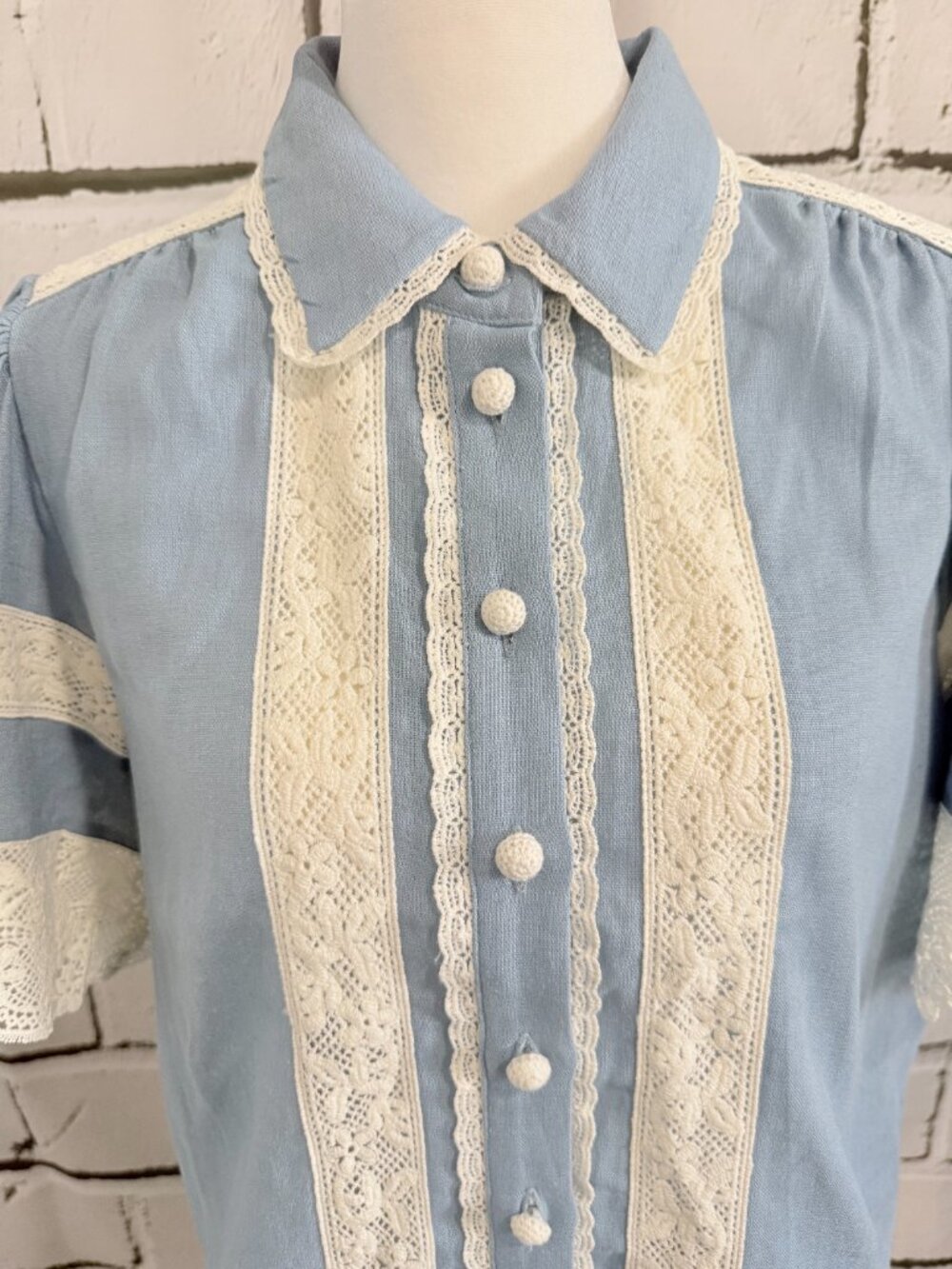NWT Caroline Constas Blue Linen Lace Blouse Top Size S Cottagecore Boho - Picture 7 of 12